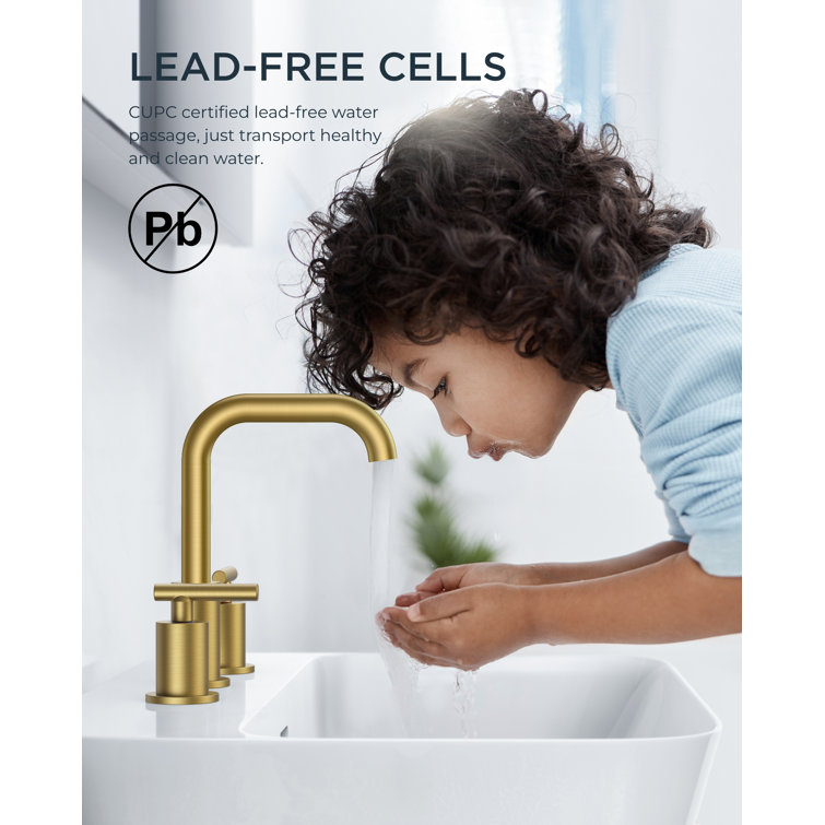 Brushed Gold Widespread Bathroom Faucet with Drain Assembly