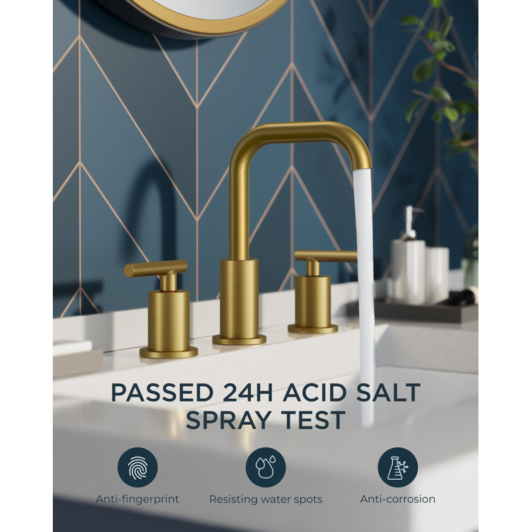 Brushed Gold Widespread Bathroom Faucet with Drain Assembly