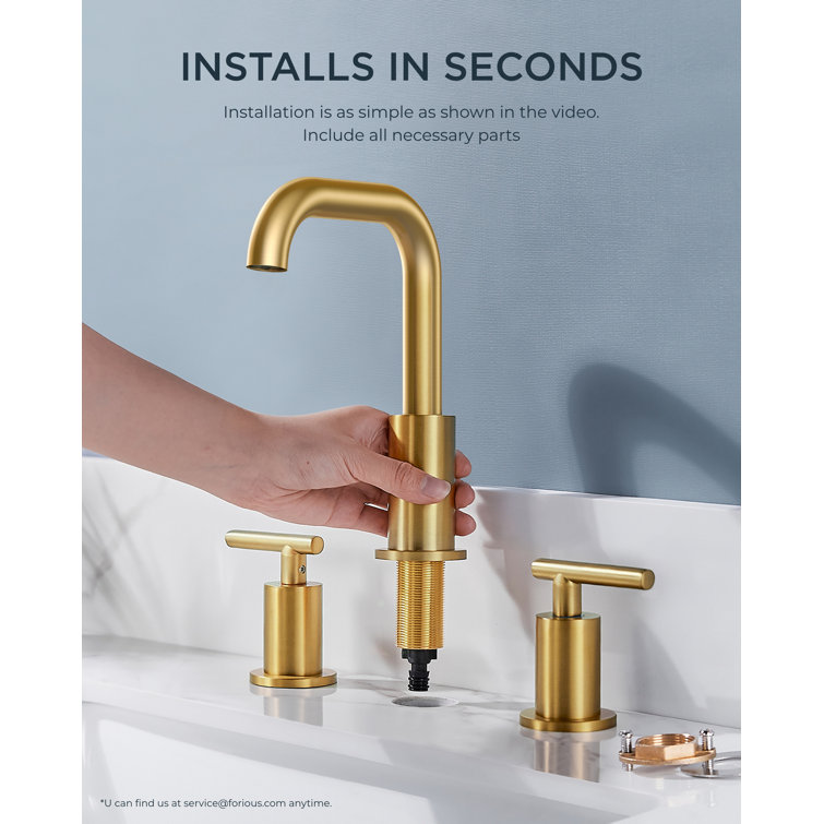Brushed Gold Widespread Bathroom Faucet with Drain Assembly