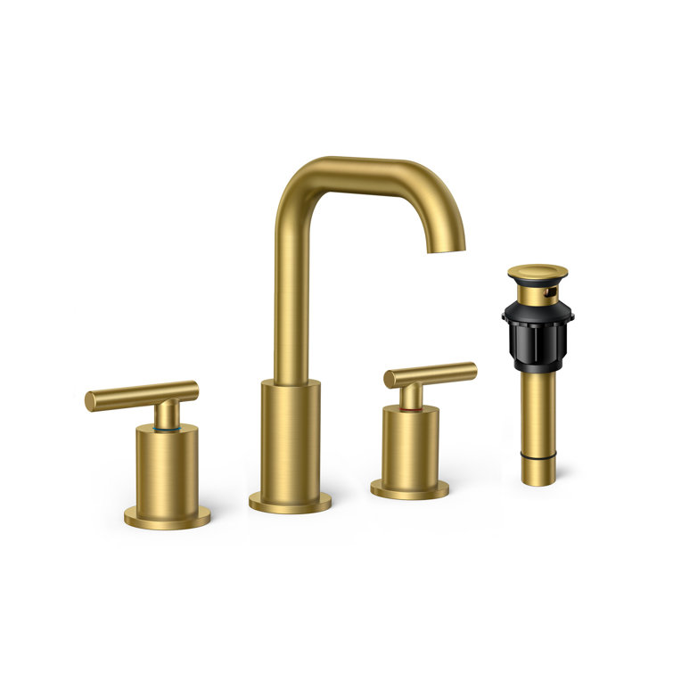 Brushed Gold Widespread Bathroom Faucet with Drain Assembly