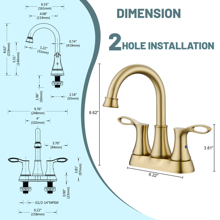Brushed Gold Stainless Steel 4-Inch Centerset Bathroom Faucet