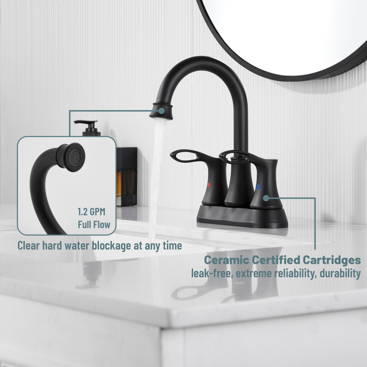 Matte Black Stainless Steel 4-Inch Centerset Bathroom Faucet with Drain Kit