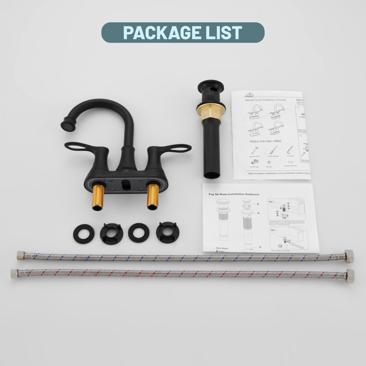 Matte Black Stainless Steel 4-Inch Centerset Bathroom Faucet with Drain Kit