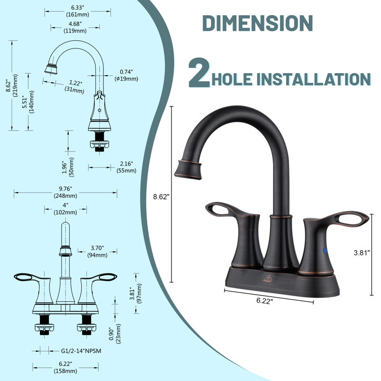 Oil Rubbed Bronze 4-Inch Double Handle Bathroom Faucet Kit
