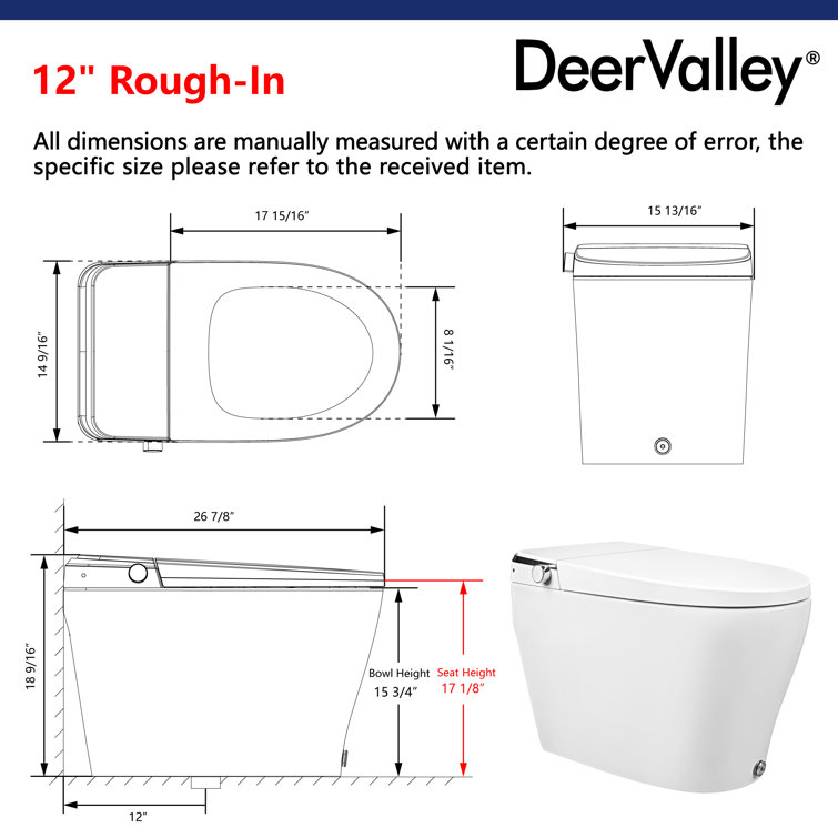 Elongated White Smart Toilet with Heated Seat and Warm Wash