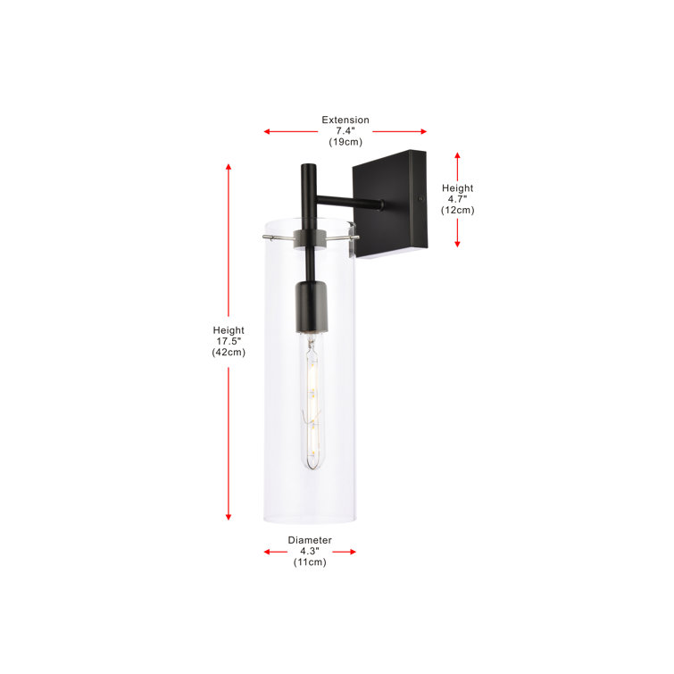 Black Iron Cylinder Dimmable Sconce with Clear Glass Shade