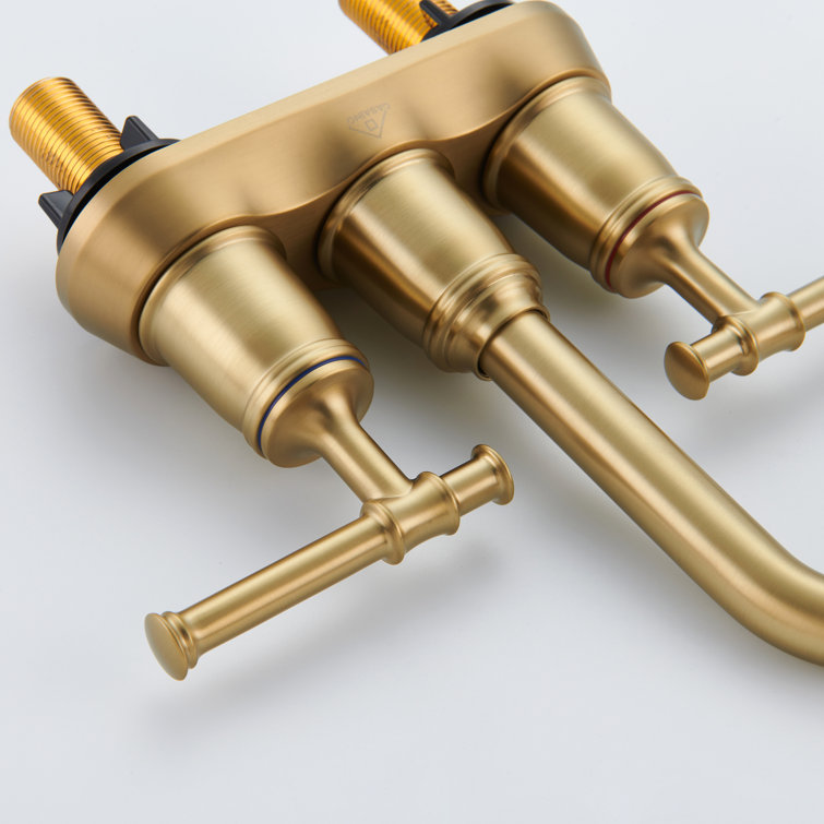 Brushed Gold Stainless Steel Double Handle Bathroom Faucet with Drain Assembly