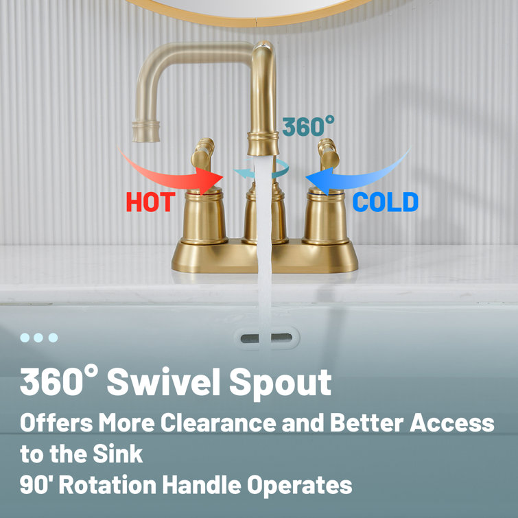 Brushed Gold Stainless Steel Double Handle Bathroom Faucet with Drain Assembly
