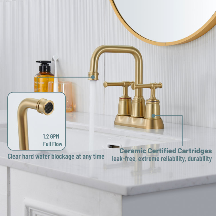 Brushed Gold Stainless Steel Double Handle Bathroom Faucet with Drain Assembly