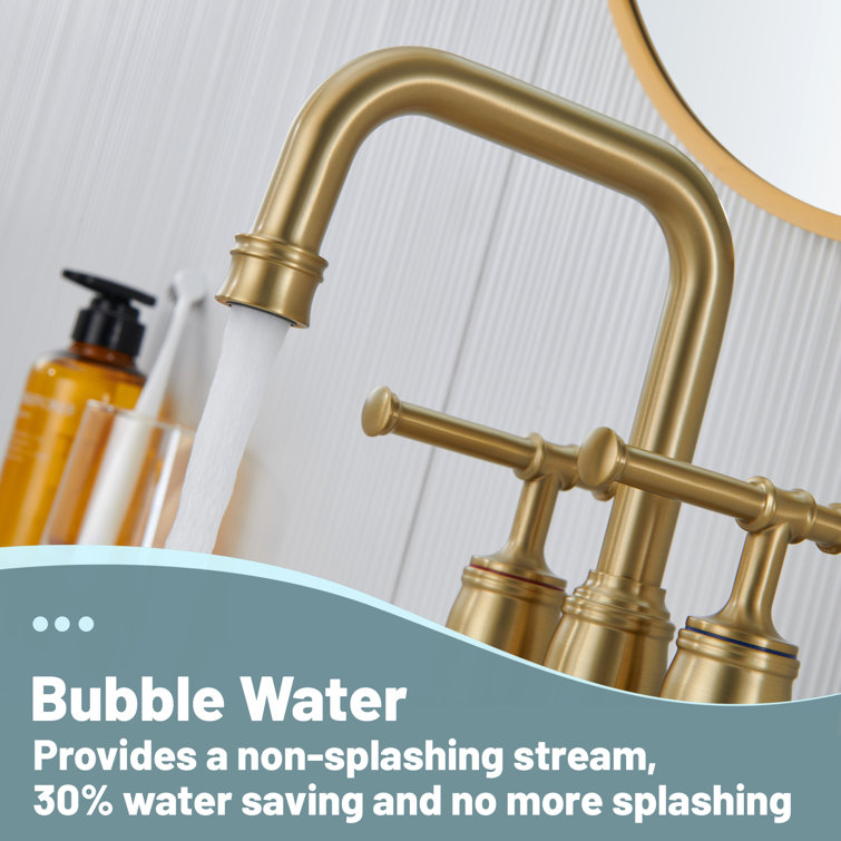Brushed Gold Stainless Steel Double Handle Bathroom Faucet with Drain Assembly