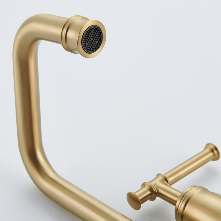 Brushed Gold Stainless Steel Double Handle Bathroom Faucet with Drain Assembly