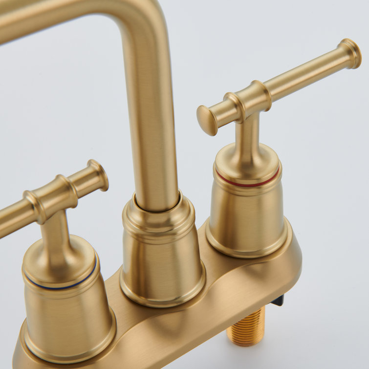 Brushed Gold Stainless Steel Double Handle Bathroom Faucet with Drain Assembly