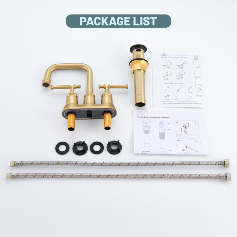 Brushed Gold Stainless Steel Double Handle Bathroom Faucet with Drain Assembly