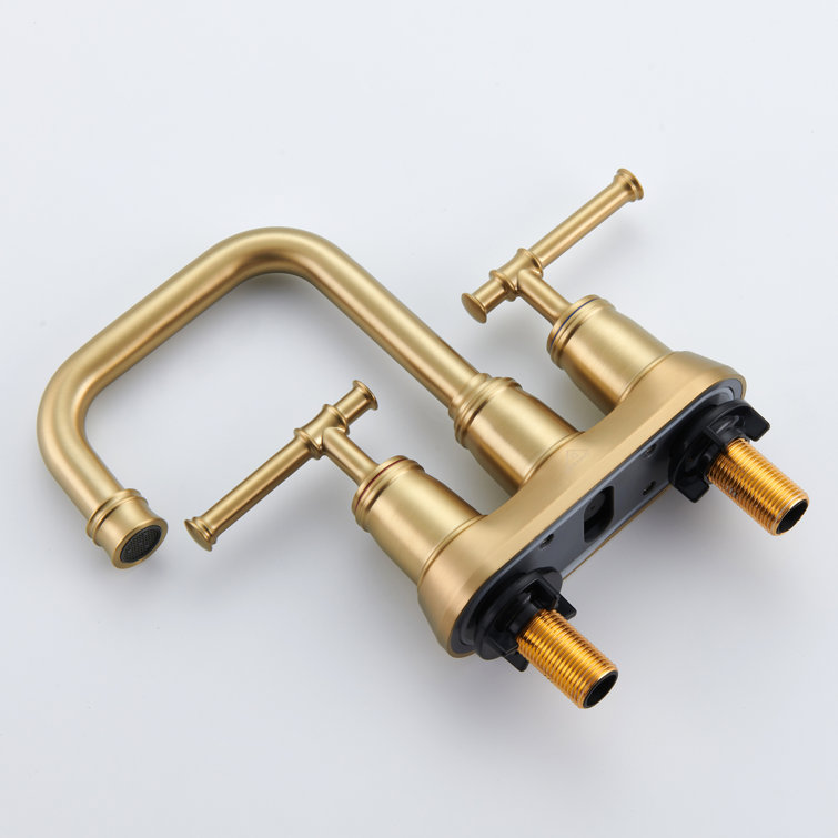 Brushed Gold Stainless Steel Double Handle Bathroom Faucet with Drain Assembly