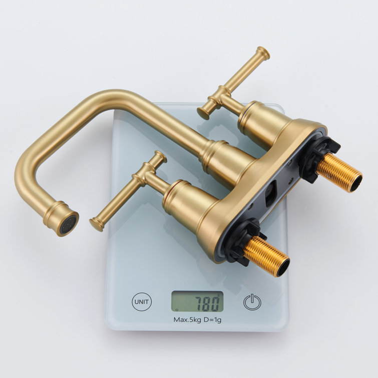 Brushed Gold Stainless Steel Double Handle Bathroom Faucet with Drain Assembly
