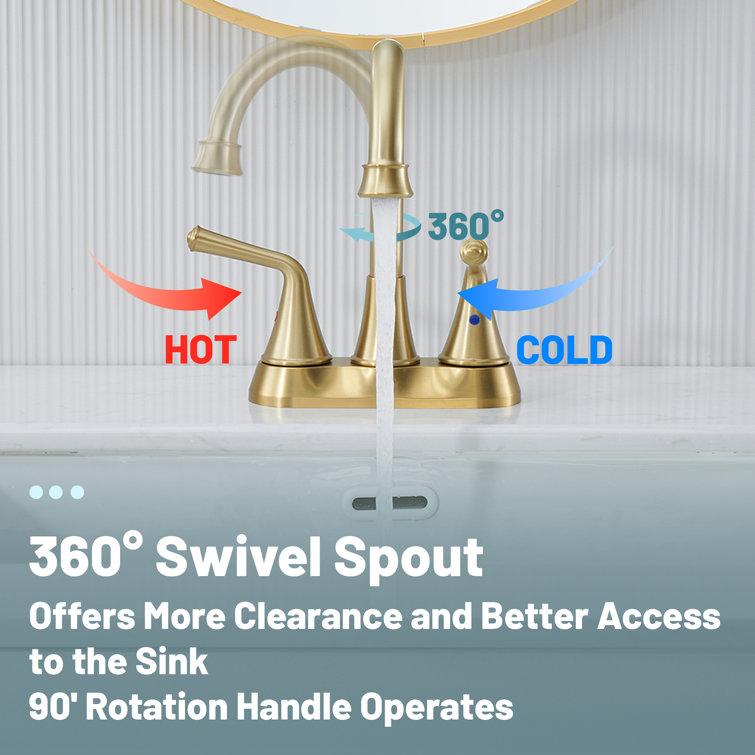 Brushed Gold Stainless Steel Double Handle Bathroom Faucet with Pop-up Drain