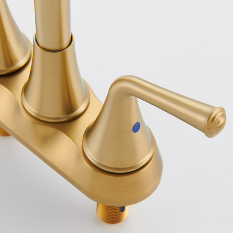 Brushed Gold Stainless Steel Double Handle Bathroom Faucet with Pop-up Drain