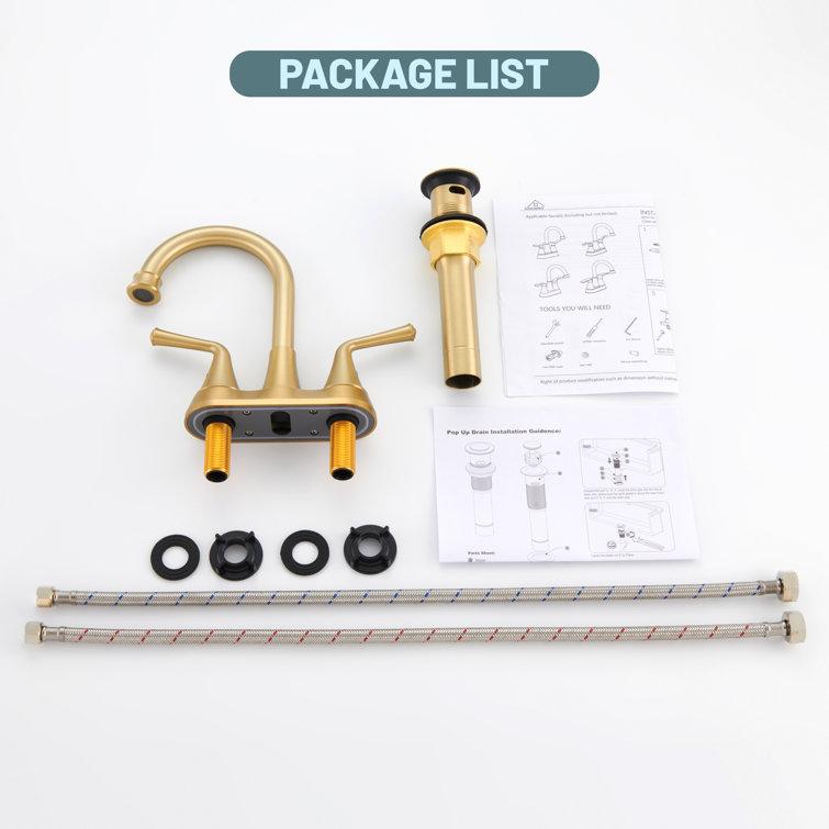 Brushed Gold Stainless Steel Double Handle Bathroom Faucet with Pop-up Drain