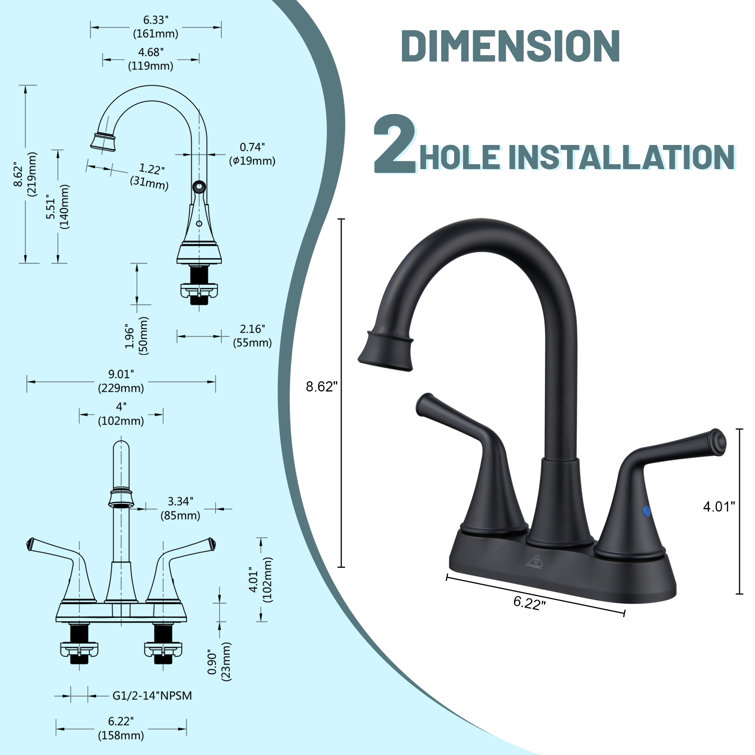 4-inch Centerset Bathroom Sink Faucet with Drain 1.2 GPM