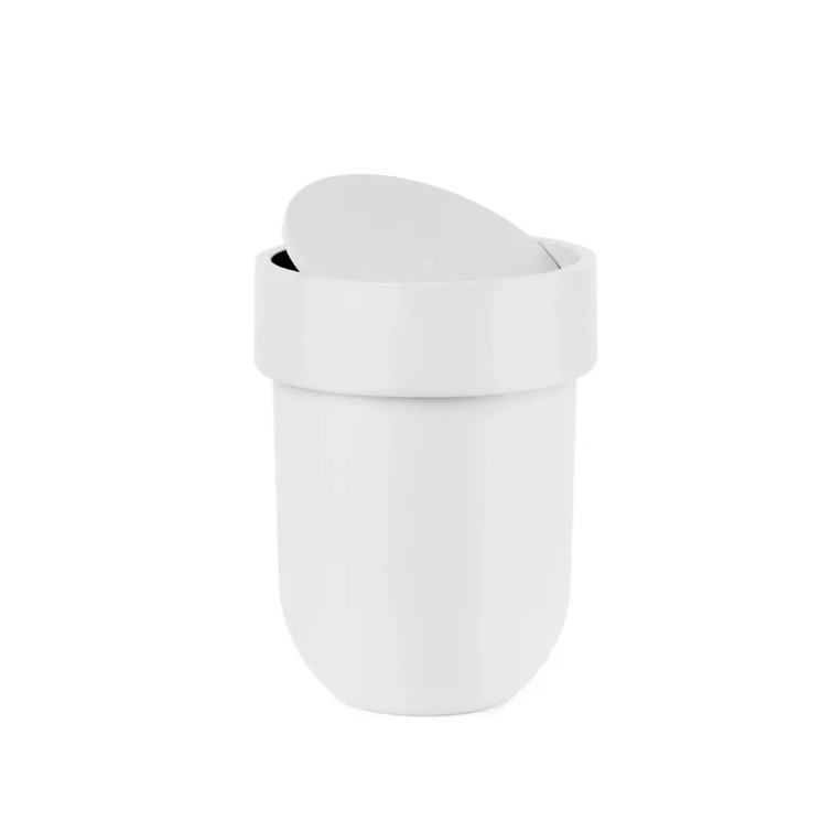 Sleek 1.6 Gallon White Plastic Swing-Top Waste Bin