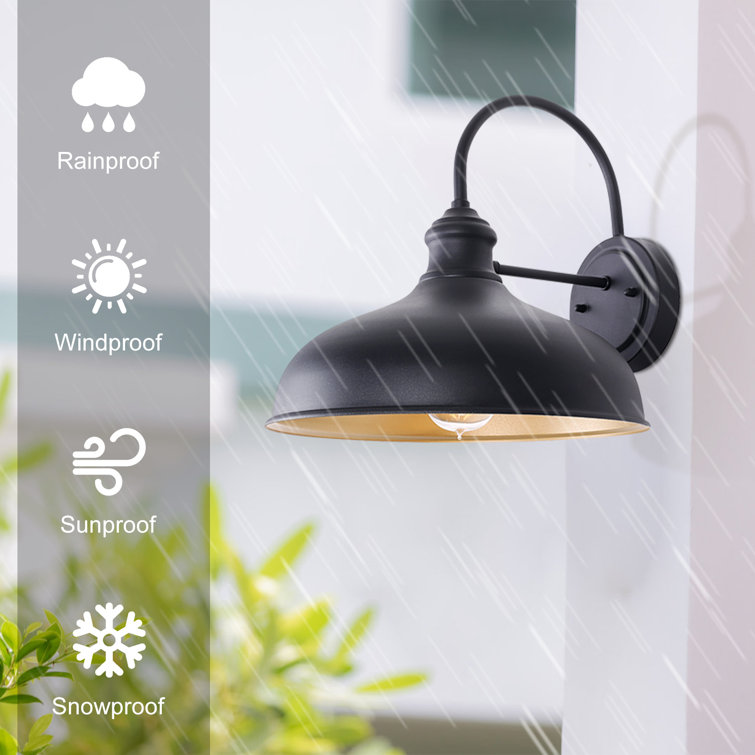 Black Aluminum Outdoor Gooseneck Barn Light with Dome Shade