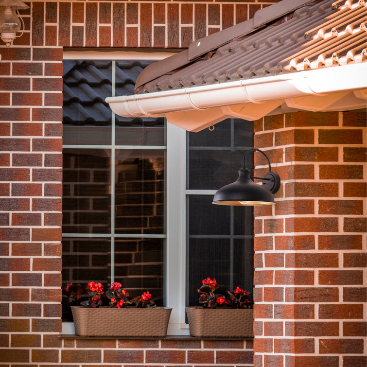 Black Aluminum Outdoor Gooseneck Barn Light with Dome Shade