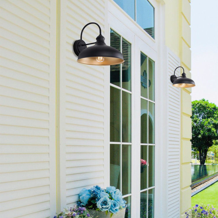 Black Aluminum Outdoor Gooseneck Barn Light with Dome Shade