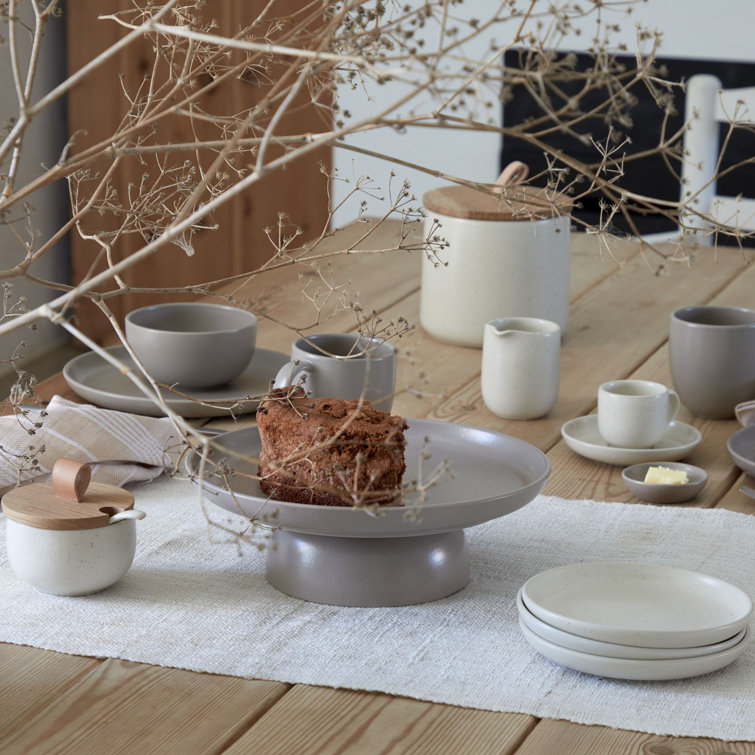 Marshmallow Stoneware Sugar Bowl with Wood Lid