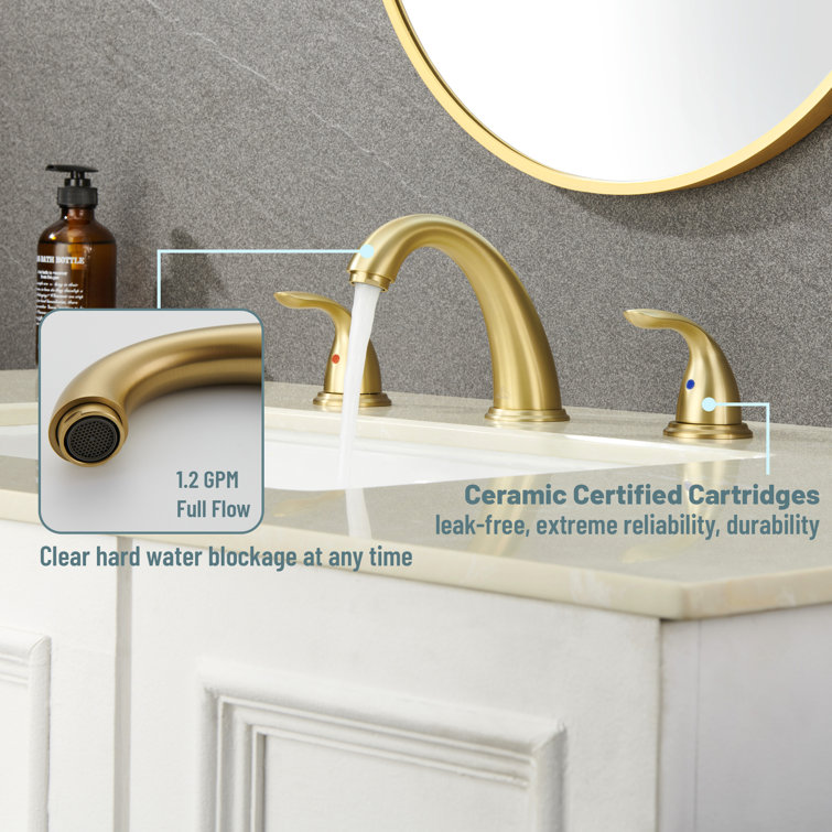 Brushed Gold Stainless Steel Widespread Bathroom Faucet with Drain