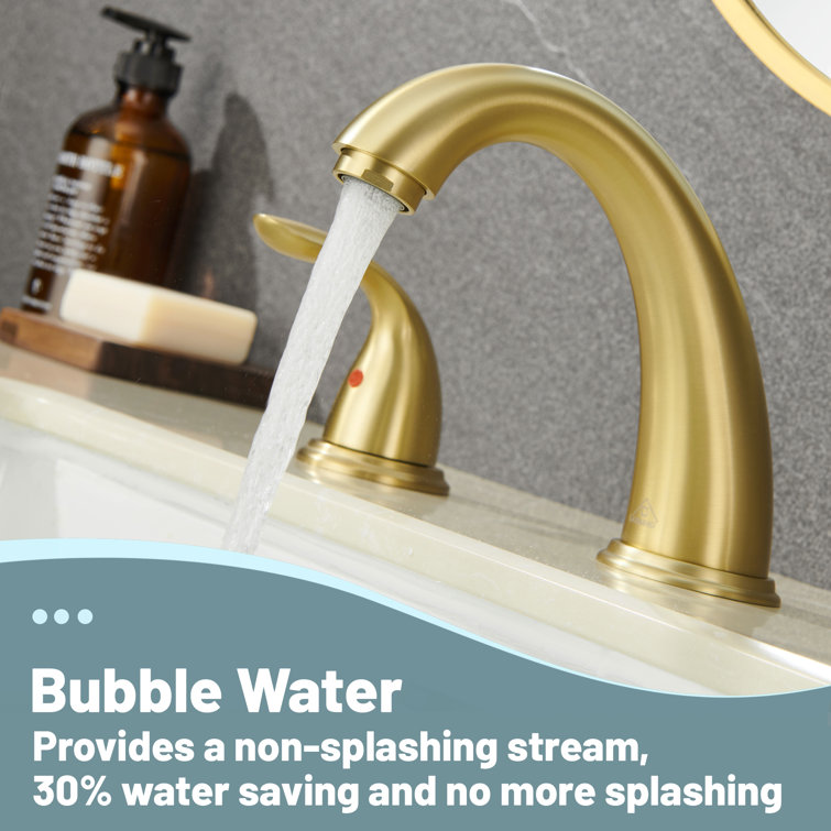 Brushed Gold Stainless Steel Widespread Bathroom Faucet with Drain