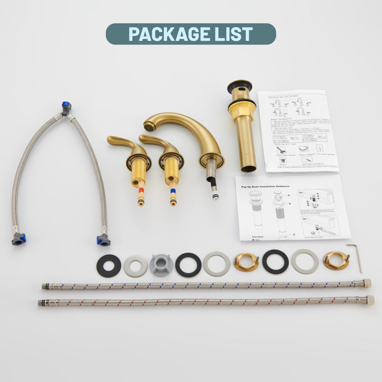 Brushed Gold Stainless Steel Widespread Bathroom Faucet with Drain