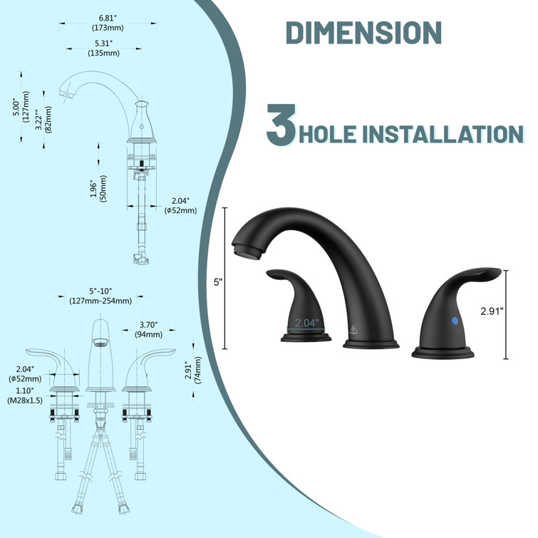 Matte Black Stainless Steel 2-Handle Widespread Bathroom Faucet