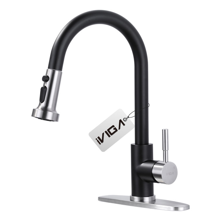 Brushed Nickel and Matte Black Pull Down Kitchen Faucet