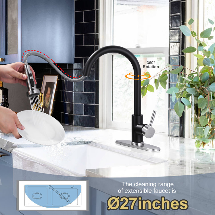 Brushed Nickel and Matte Black Pull Down Kitchen Faucet