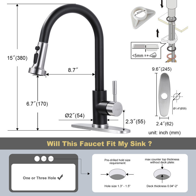Brushed Nickel and Matte Black Pull Down Kitchen Faucet