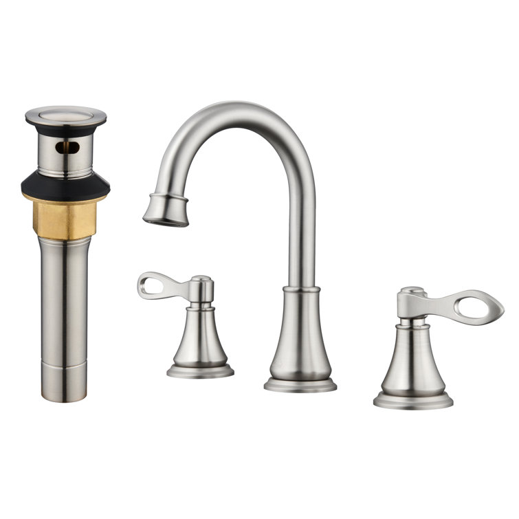 Brushed Nickel 8-Inch Widespread 2-Handle Bathroom Faucet with Drain