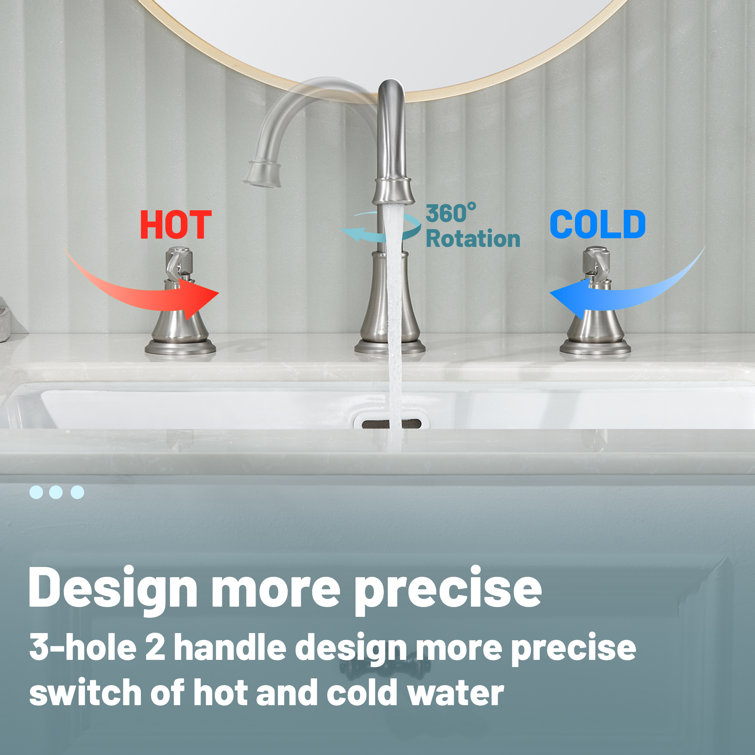 Brushed Nickel 8-Inch Widespread 2-Handle Bathroom Faucet with Drain