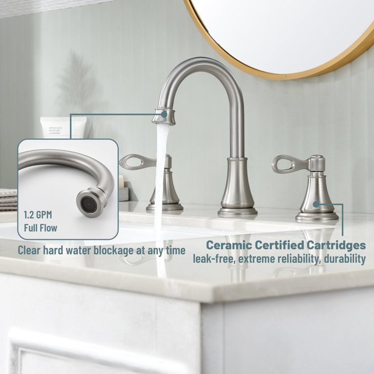 Brushed Nickel 8-Inch Widespread 2-Handle Bathroom Faucet with Drain