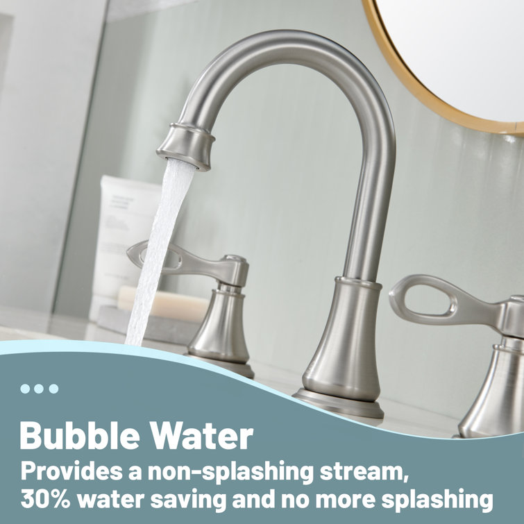 Brushed Nickel 8-Inch Widespread 2-Handle Bathroom Faucet with Drain