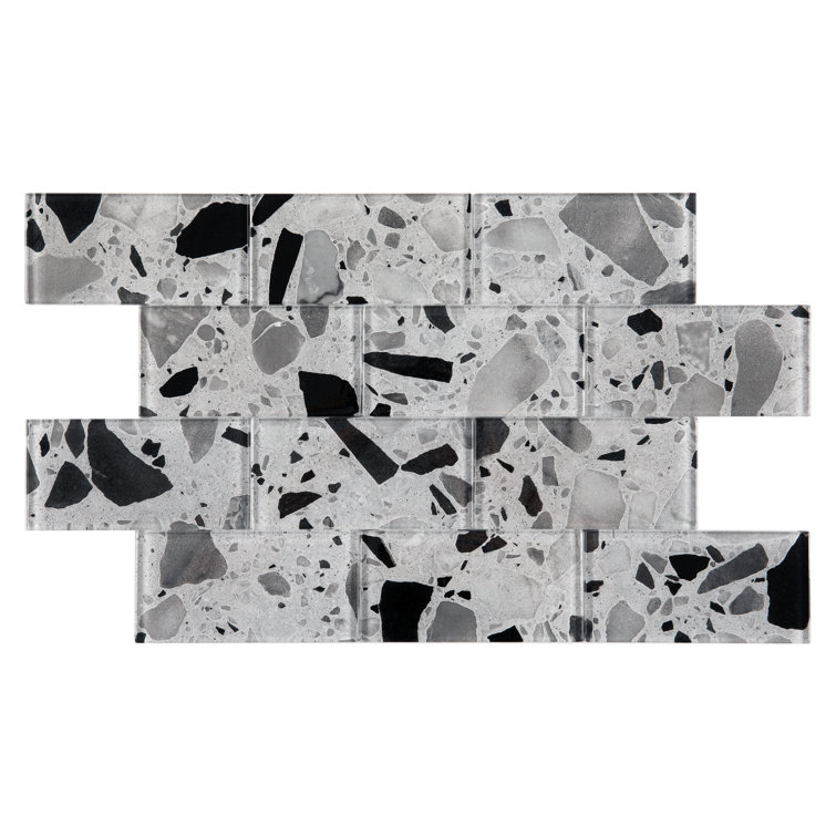 Silver Glass Terrazzo Subway Wall Tile 3'' x 6''
