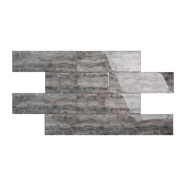 Platinum Glossy Glass Wood Look 4'' x 12'' Wall Tile