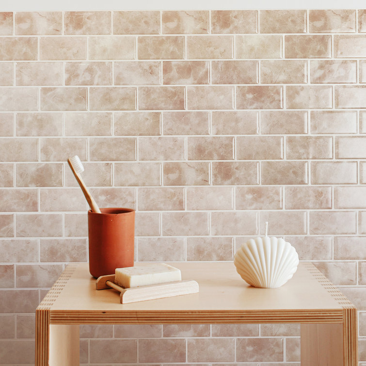 Beige Marble Peel and Stick Subway Backsplash Tiles