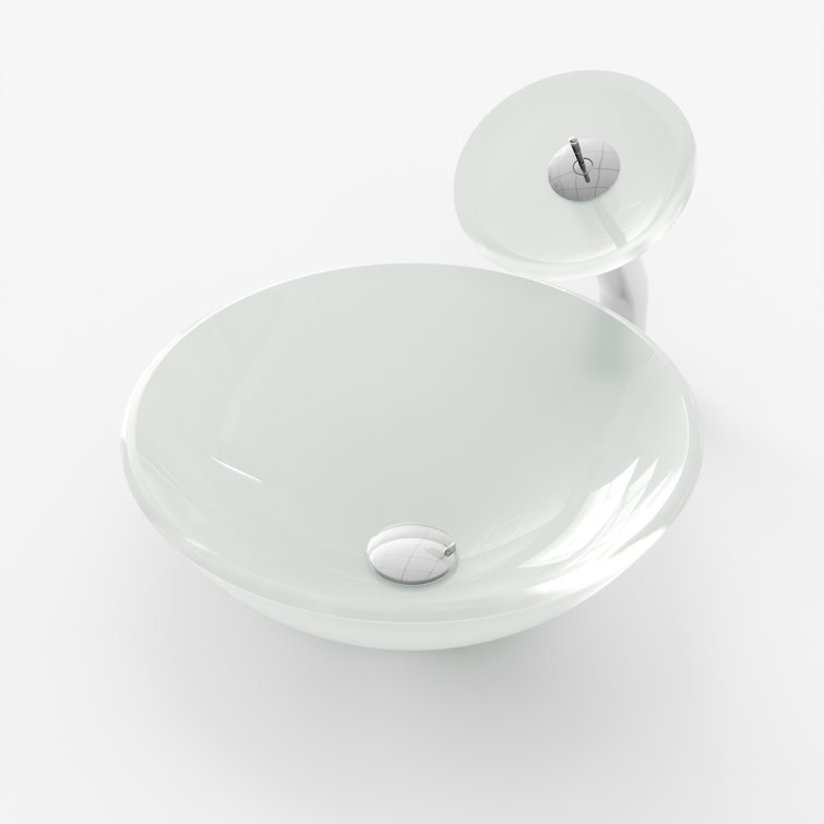 Frosted White Glass Circular Vessel Bathroom Sink