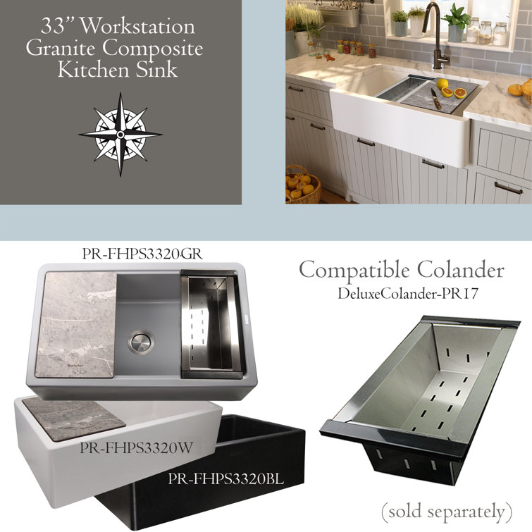 Plymouth 33'' Gray Granite Farmhouse Single Bowl Kitchen Sink