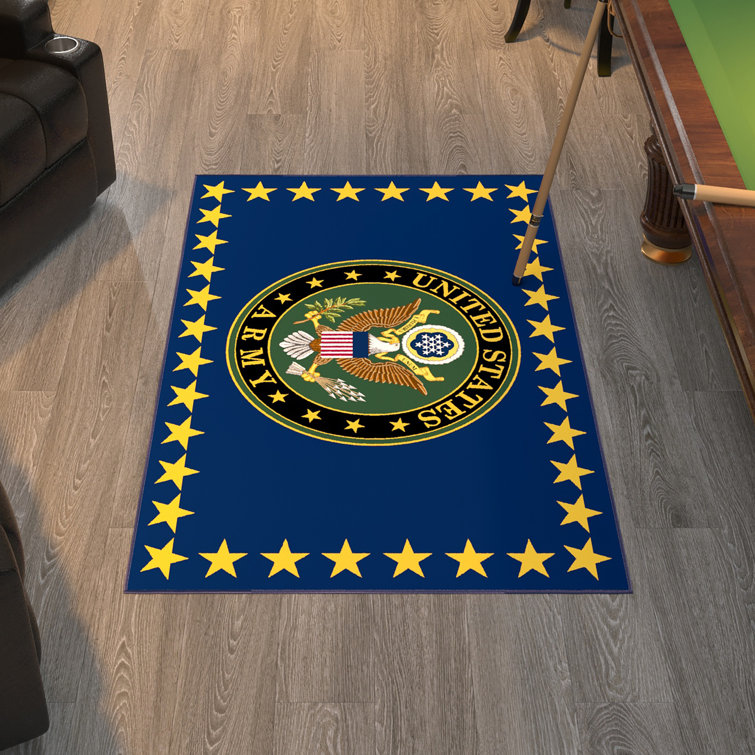 US Army Blue Synthetic Non-Slip Rectangular Area Rug