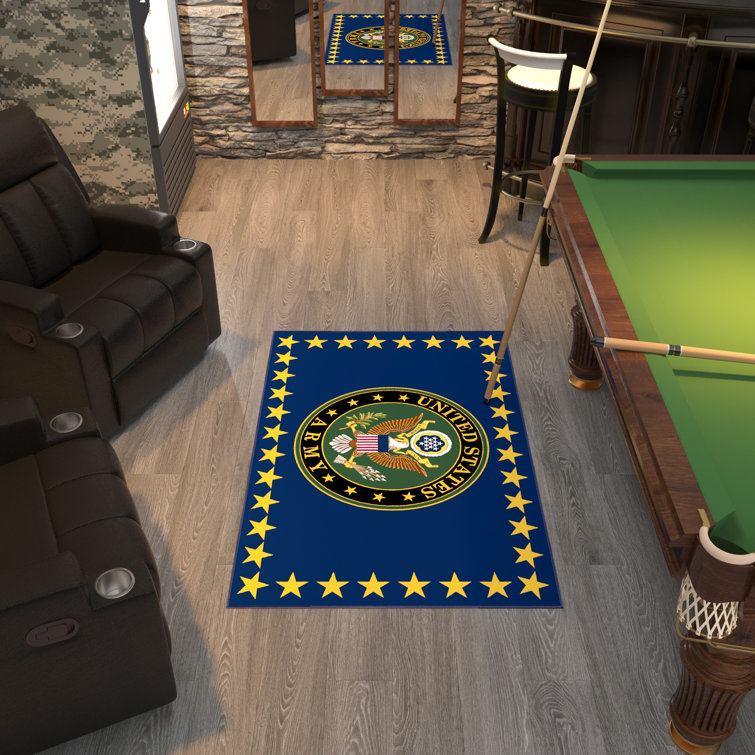 US Army Blue Synthetic Non-Slip Rectangular Area Rug