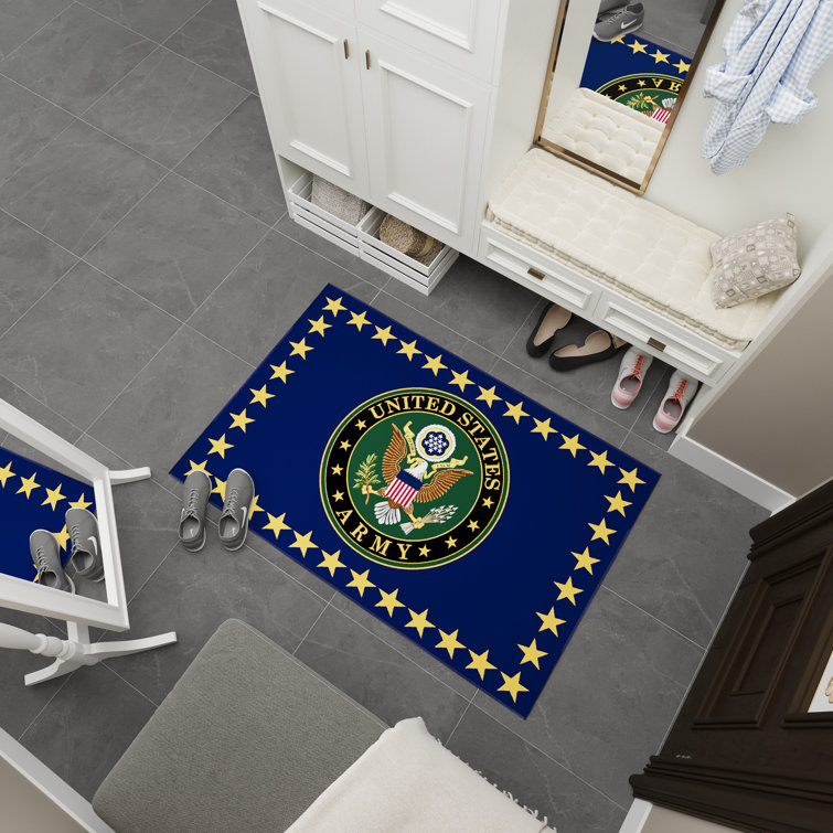 US Army Blue Synthetic Non-Slip Rectangular Area Rug