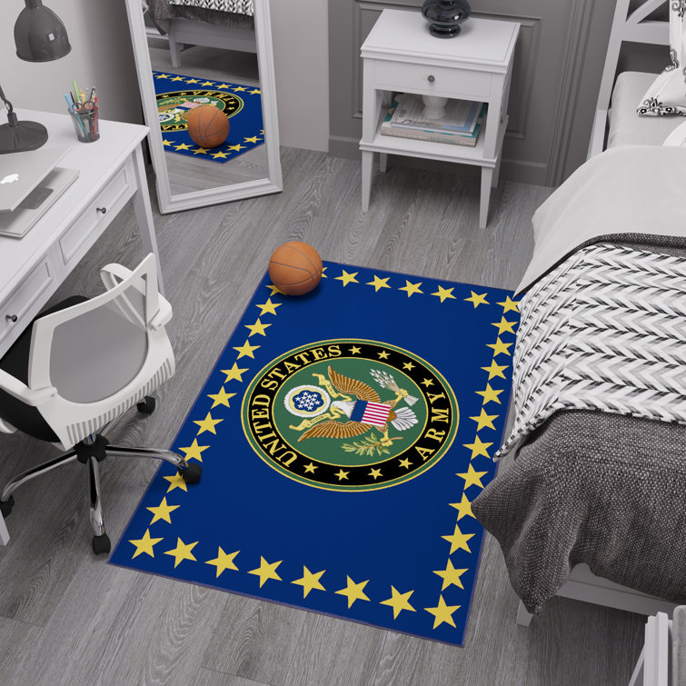 US Army Blue Synthetic Non-Slip Rectangular Area Rug