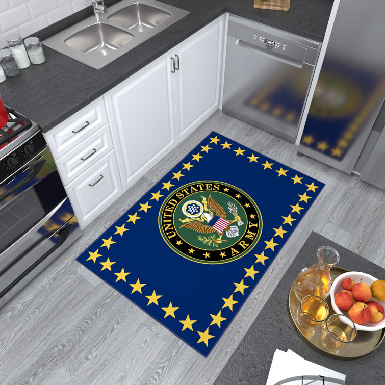 US Army Blue Synthetic Non-Slip Rectangular Area Rug