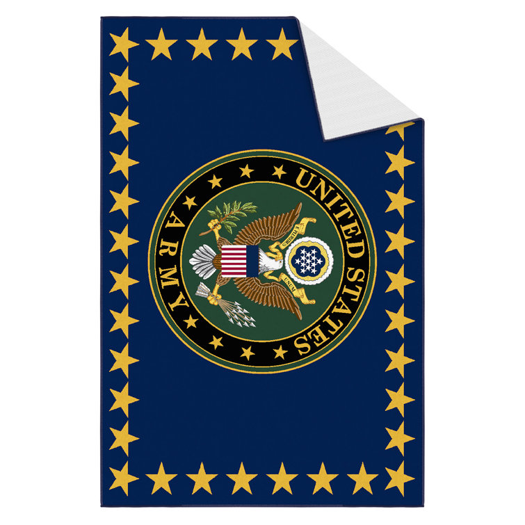 US Army Blue Synthetic Non-Slip Rectangular Area Rug